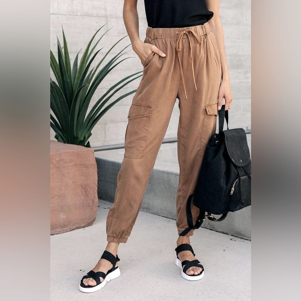 Bohme Powder Pink Jogger Pants Relaxed Fit Elastic Waist sz S Boho Casual Chic